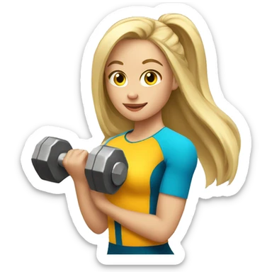 Sports Girl with long blond hair holding dumbbell sticker