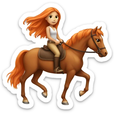Tan girl with long orange hair riding a horse sticker
