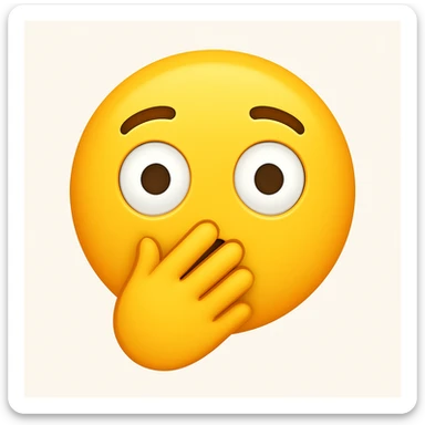Create an emoji style image with a surprised facial expression, showing only one hand directly in front of the mouth. The style should be stylized and consistent with emoji aesthetics, with no other hand visible. Use a light background. sticker