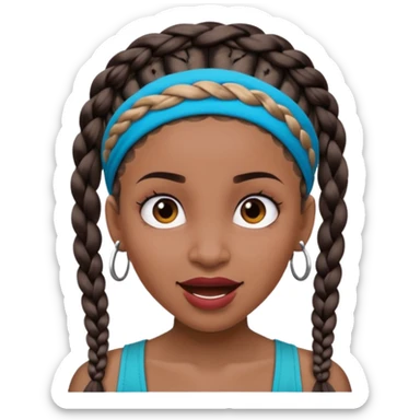 big lose braids starting from the top of the head woman face wiith big visible braids and mono color headband on head excited face and braids as big as headband and lots and lots of face tattoos sticker