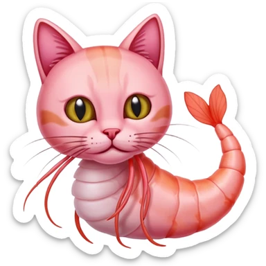 A pink shrimp with a cat's head, shrimp body and tail with cat face sticker