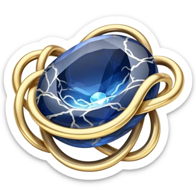delicate floating gold chain cradling a deep blue stone with swirling white and gray veins, glowing faintly like stars and moonlight, radiating mystery and magic sticker