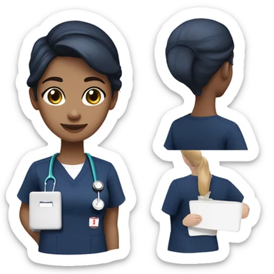 nurse white skin navy blue scrubs short brown hair hazel eyes sticker