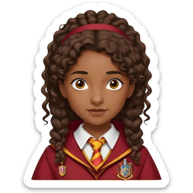 Alicia Spinnet in harry potter, wear hogwarts gryfindor uniform, long, dark, curly or wavy, ponytail hair, dark skin sticker