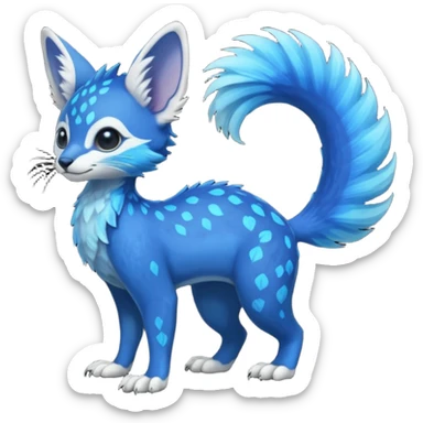 Feral Rare Fantasy vibrant tropical cobalt-blue and cyan Vernid-Trico-species-creature by LiLaiRa, random markings, tufted tail, tufted ears, full body sticker