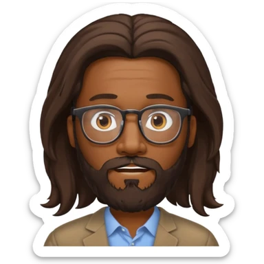 bearded long haired black man with eyeglasses no body sticker