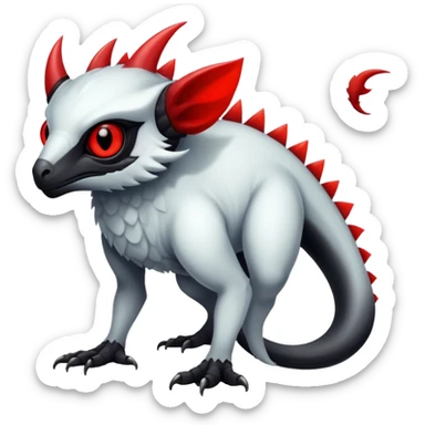 a translucent white with black belly and red eyes exotic edgy vernid-fionbri-creature full body sticker