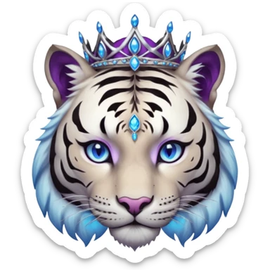 ESO Female white/black tiger khajiit leader of the umbral rose, glowing blue eyes, glowing blue 'third eye' gem; purple gemmed silver tiara sticker