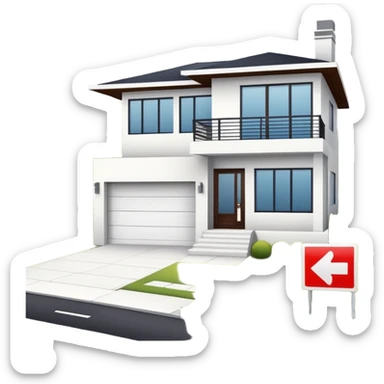 modern house with a for sale sign in front sticker