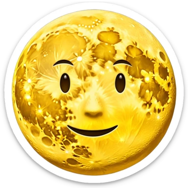 Glowing full moon with a bold, bright "S" on its surface and a faint "F" hidden in the texture, emoji style. sticker