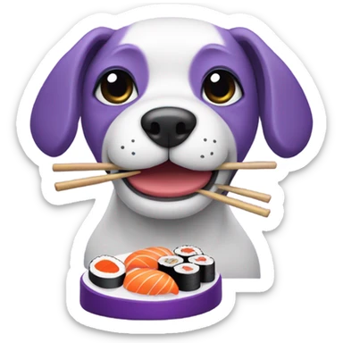 A purple dog eating sushi sticker