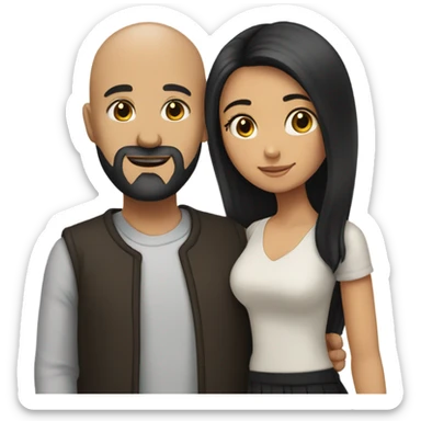 Bald man with black beard and girl long black hair hugging sticker