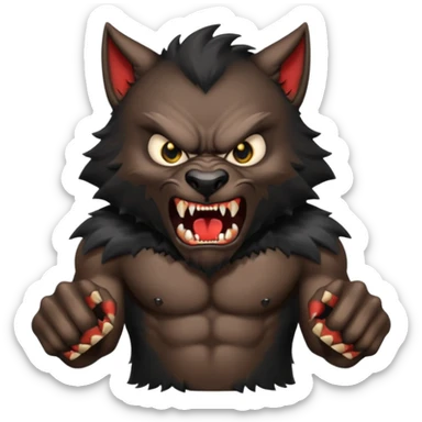 Create an emoji of Werewolf half bodied till waist sharp nails angry face black sticker