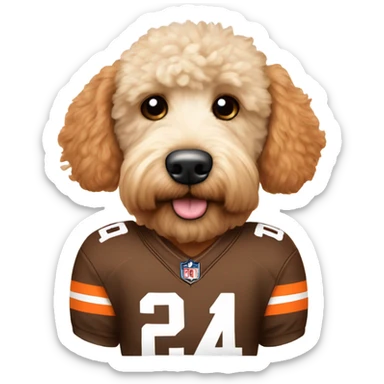 White Goldendoodle as a Cleveland Browns Football player sticker