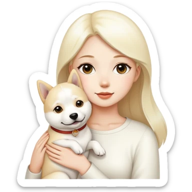 A beautiful girl holding a white Labrador and a white Shiba Inu sticker