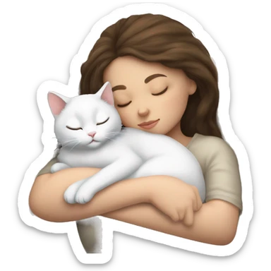 White kitty sleeping on brunette white girl's lap sticker