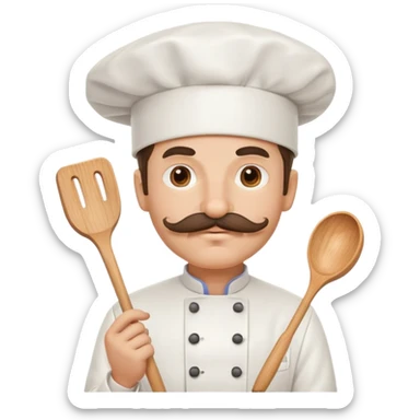 Chef with mustache hat and cooking supplies  sticker