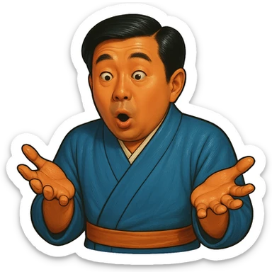 The same Japanese man in traditional kimono looks at the viewer with a surprised look, and his hands are empty sticker