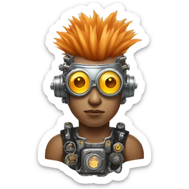 Light orange Mohawk hair male cyborg head with silver steampunk goggles and circuits sticker