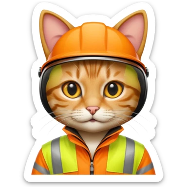 tabby cat standing in orange hi-vis clothing sticker