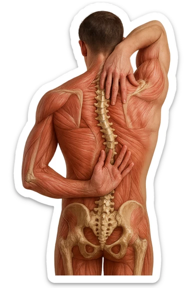 fai un immagine identica che riguarda un esercizio ma mettigli spina dorsale e muscoli in evidenza (anatomica). falla iperrealistica anatomica in 4k con spina dorsale storta in evidenza sticker