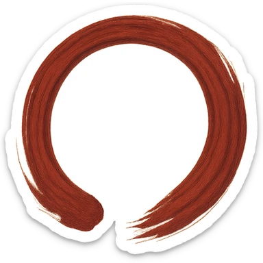 Create an empty circle in Japanese enso style with both the start and end of the circle having torn, calligraphic brush strokes. Use a rich saturated red color as in the reference. The contour should be artistic, the inside completely empty, and the background transparent. No text or decoration. sticker