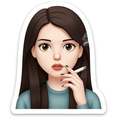 girl with long darke brown hair brown eyes and pale skin smoking listening to Kanye west sticker