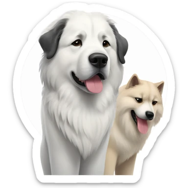 Great Pyrenees and big dark Akita standing next to each other sticker