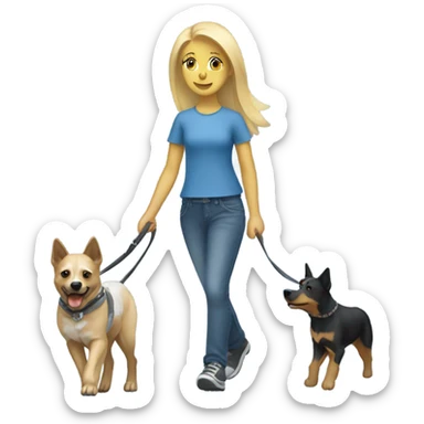 Blonde girl walking a blue heeler sticker