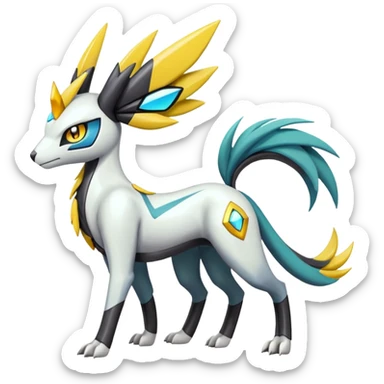 Colorful Futuristic Meloetta-Silvally-Manectric-Solgaleo-Raikou-Pokémon-Digimon-Fakémon-fusion-hybrid-creature sticker