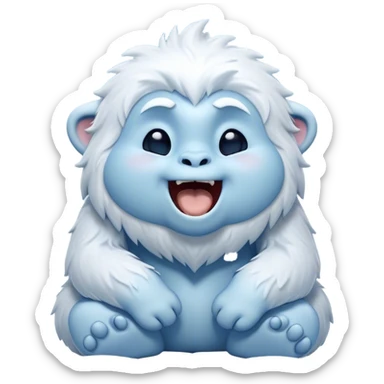Cinematic Cute Yawning Yeti Portrait Emoji, with a charming, fluffy, snow-dusted figure in gentle whites and cool blues, head tilting back in a wide, endearing yawn with softly closed, peaceful eyes and a content little smile, simplified yet irresistibly adorable, highly detailed with a soft, frosty glow and outline capturing the serene slumber of a yeti! sticker