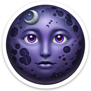 iOS emoji, dark moon, silver outline, mystical symbols, dark fantasy, smooth texture sticker