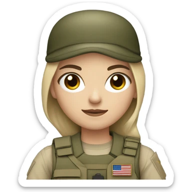 White, Brown eyed girl in army gear with weapon sticker