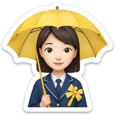 A koean girl wear school uniforms hold yellow umbrella sticker