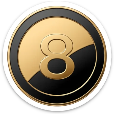 Emoji icon of a metal coin with engraved letter 8, minimalist style, isolated, only black color sticker