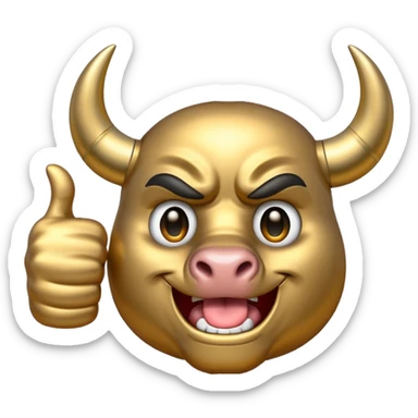Emoji is an iron golden horseshoe with an angry powerful bull in the middle showing a thumbs up (Likes) sticker