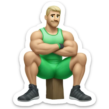 sport man slavic sit showing muscles in light green clothes sticker