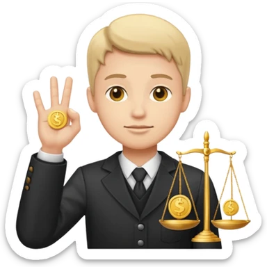 A serious person balancing a coin and legal scale emoji sticker