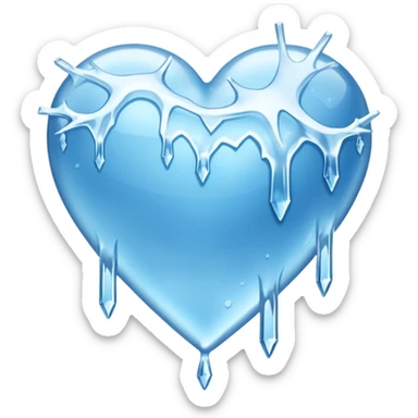 An ice blue heart with frost spidering across it and icecyles dripping from it sticker