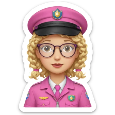 scout girl with pink scout uniform including hat, blonde curly haired and glassess sticker