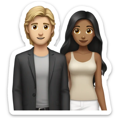 girl black long hair and tan skin and ashy brown haired white guy sticker