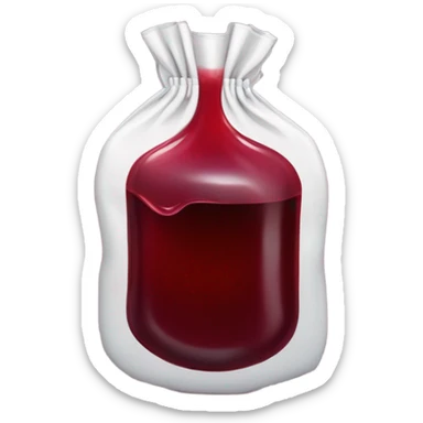 infusion bag with dark red liquid which flows out  sticker