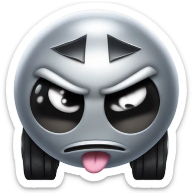 Metal cute mad Kirby Gray ball driving on car wheels with mad eyebrows game sticker