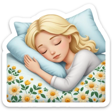 Blonde girl beautiful finish sleeping on her bed with floral design  sticker