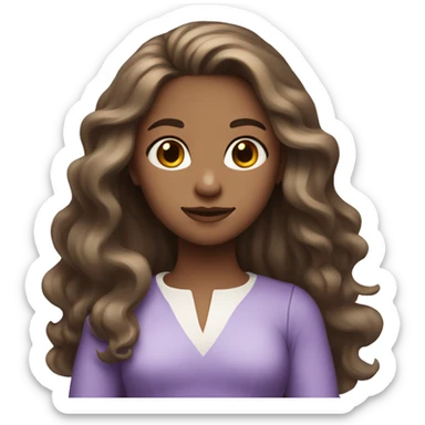 A girl with long hair brown, white skin, purple dress sticker