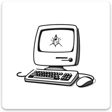 Pixel art style old Macintosh computer, simple monochrome linework sticker