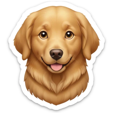 Cinematic Cute Golden Retriever Portrait Emoji, Head tilted playfully and inquisitively, showcasing a rich, glossy golden coat with a healthy sheen, round, sparkling brown eyes filled with curiosity, Simplified yet irresistibly adorable features, highly detailed, glowing with a warm, friendly glow, high shine, affectionate and lively, stylized with a touch of whimsy, bright and endearing, soft glowing outline, capturing the essence of a mischievous yet loving companion, so playful it feels like it could leap out of the screen and into your arms! sticker