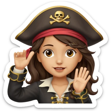 cute pirate girl wave salute sticker