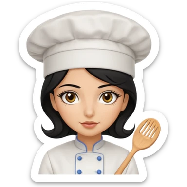 Create a persian girl, black hair, Middle Eastern with lashes  chef🧑‍🍳 emoji, barbie vibes tan skin black long hair with long lashes BADDIE VIBES long black hair and tanned skin dark brown eyes and longer baddie lashes sticker