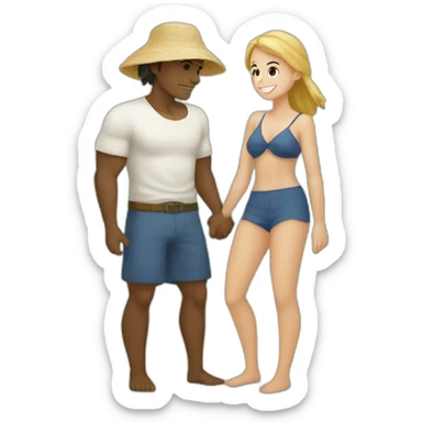 at the beach young metis Man and white woman hug love sticker